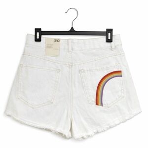 Junior’s size 11 SO white cutoff super high waist denim shorts rainbow pattern